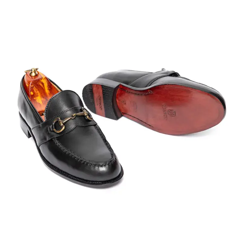 男生樂福鞋推薦 - 林果良品手工馬克縫馬銜扣皮革大底樂福鞋（黑色）